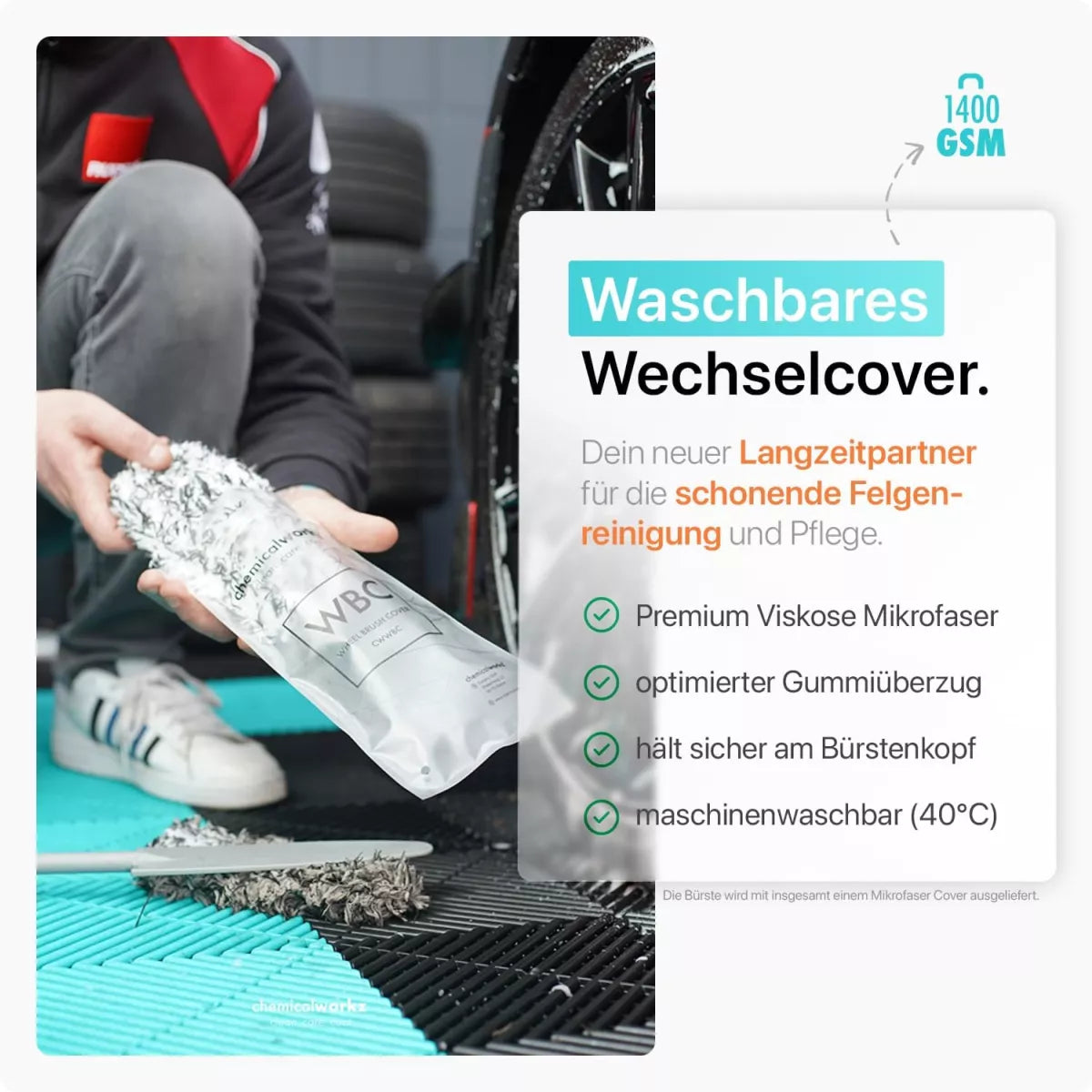 chemicalworkz Flat Wheel Brush Cover Mikrofaser Wechselbezug