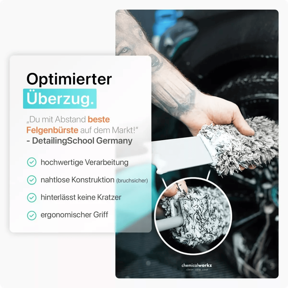 chemicalworkz Flat Wheel Brush Small Mikrofaser Felgenbürste