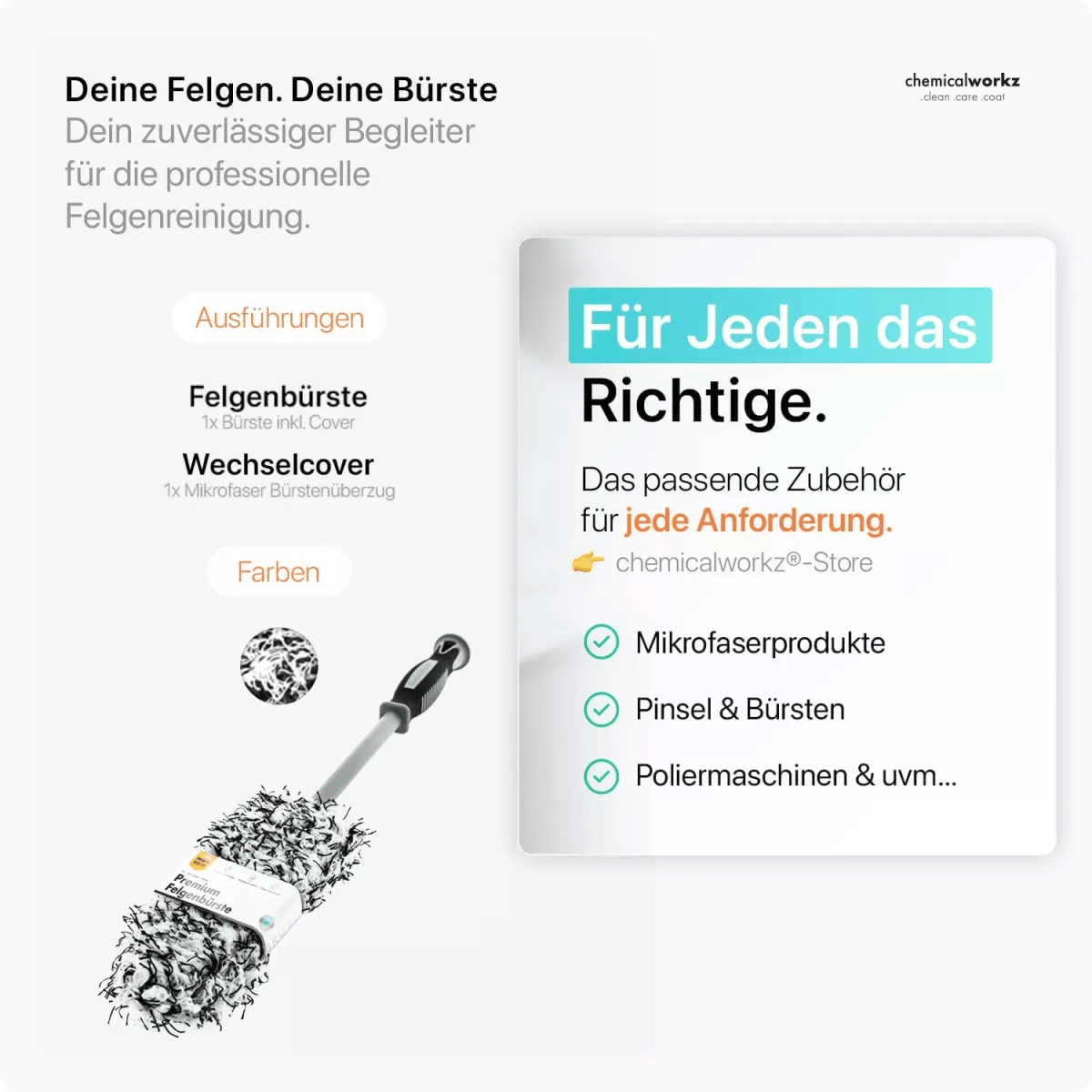 chemicalworkz Flat Wheel Brush Small Mikrofaser Felgenbürste