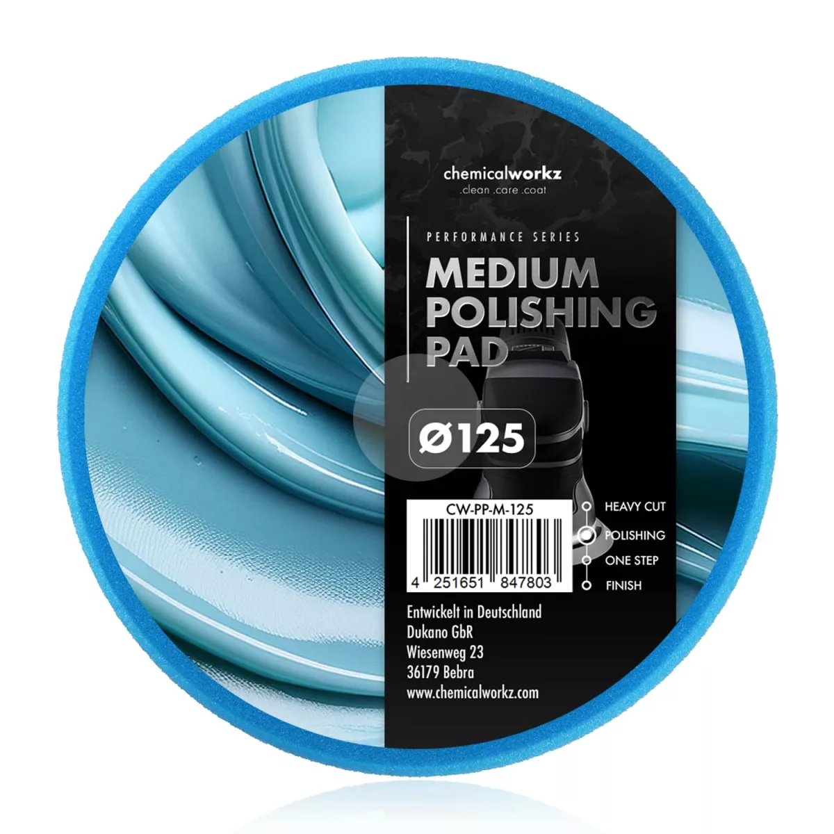chemicalworkz Medium Polishing Performance Pad – blaues Polierpad 125 mm für feine Lackkorrektur