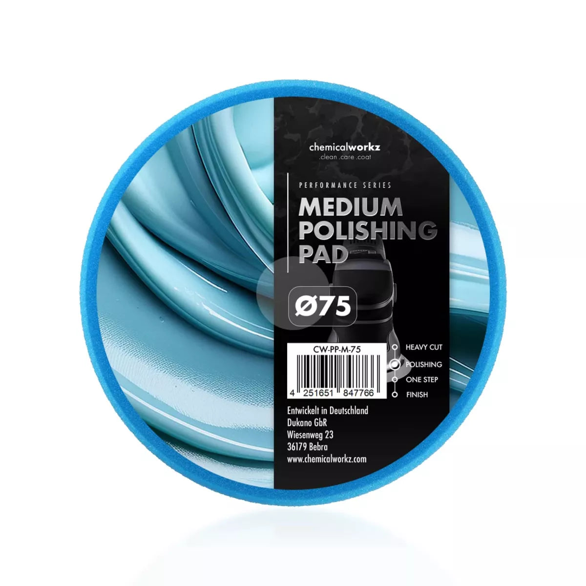 chemicalworkz Medium Polishing Performance Pad – blaues Polierpad 75 mm für feine Lackkorrektur