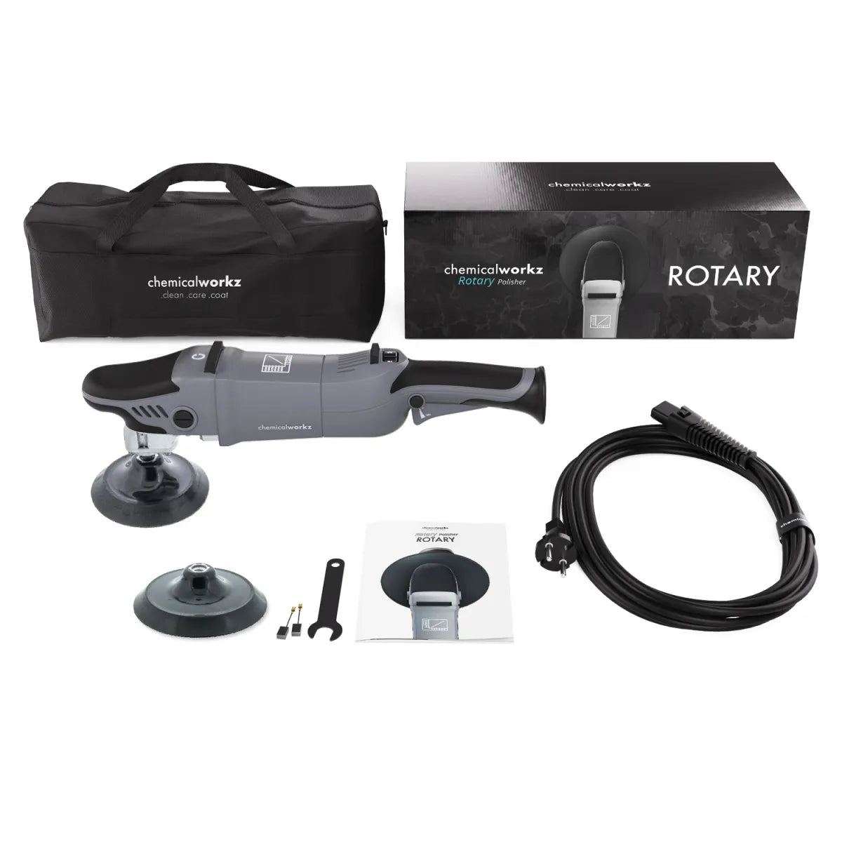 chemicalworkz® Rotary Poliermaschine – 1200W Rotationspolierer mit Stütztellern und Zubehör, für professionelle Fahrzeugaufbereitung