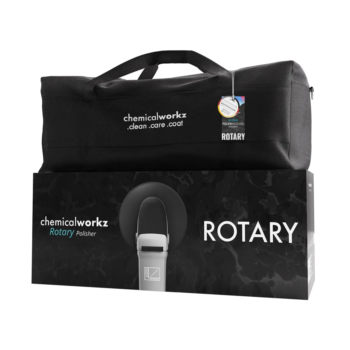 chemicalworkz® Rotary Poliermaschine – 1200W Rotationspolierer mit Stütztellern und Zubehör, für professionelle Fahrzeugaufbereitung