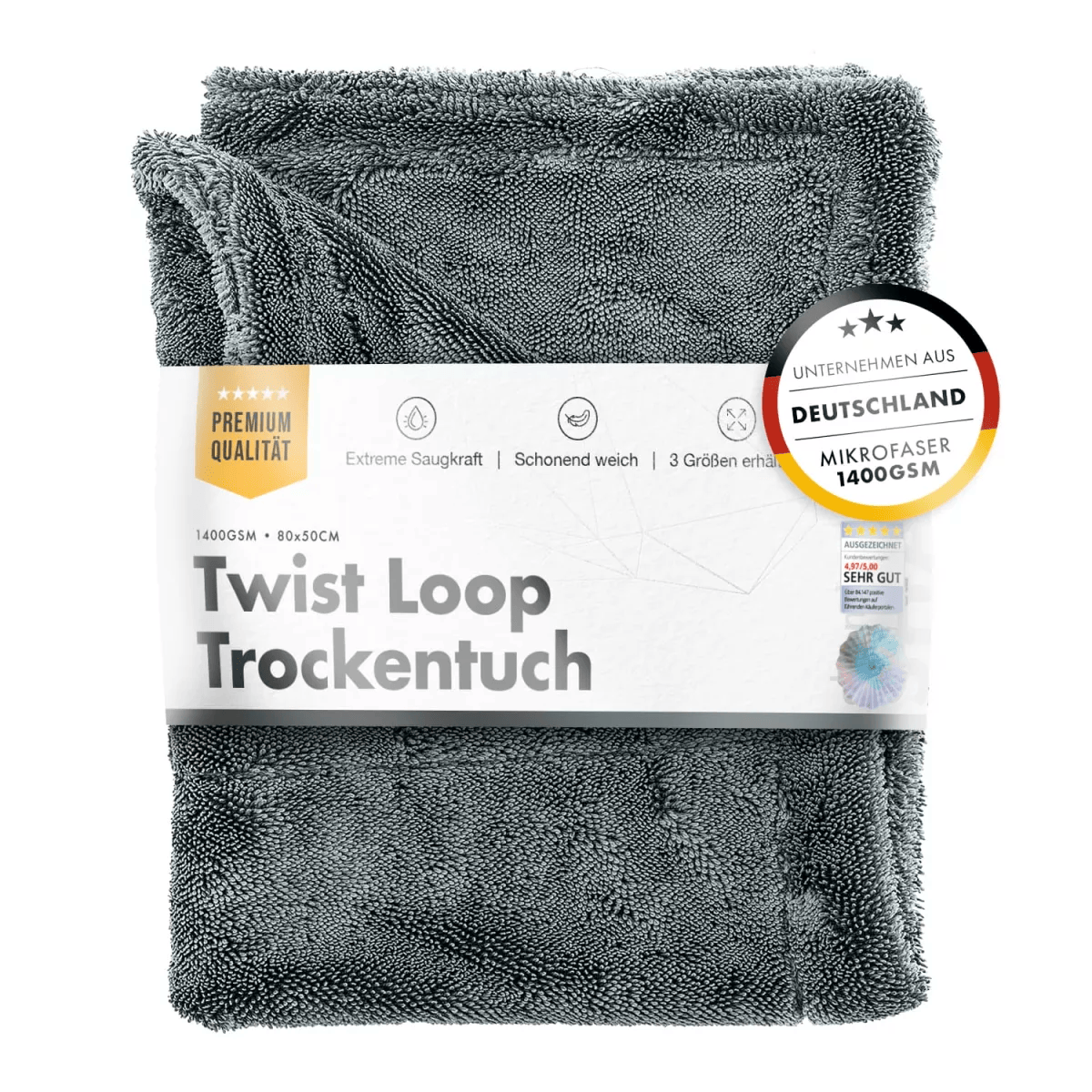 chemicalworkz Shark Twisted Loop Towel 1400GSM Grau Trockentuch 80x50cm