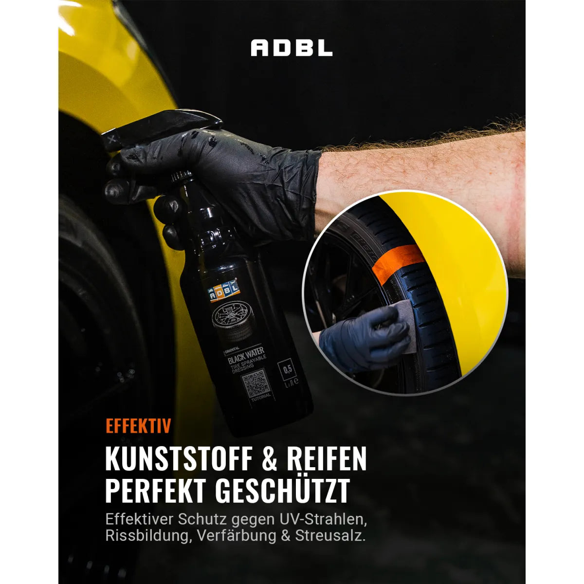 ADBL Black Water 1L Reifendressing für schwarze gepflegte Reifen