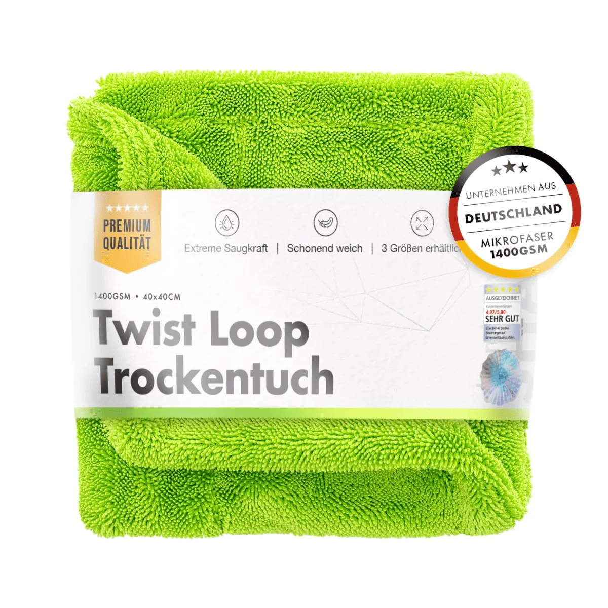 chemicalworkz Shark Twisted Loop Towel 1400GSM Grün Trockentuch 40x40cm