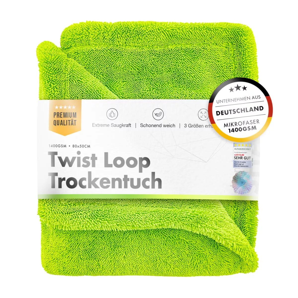 chemicalworkz Shark Twisted Loop Towel 1400GSM Grün Trockentuch 80x50cm