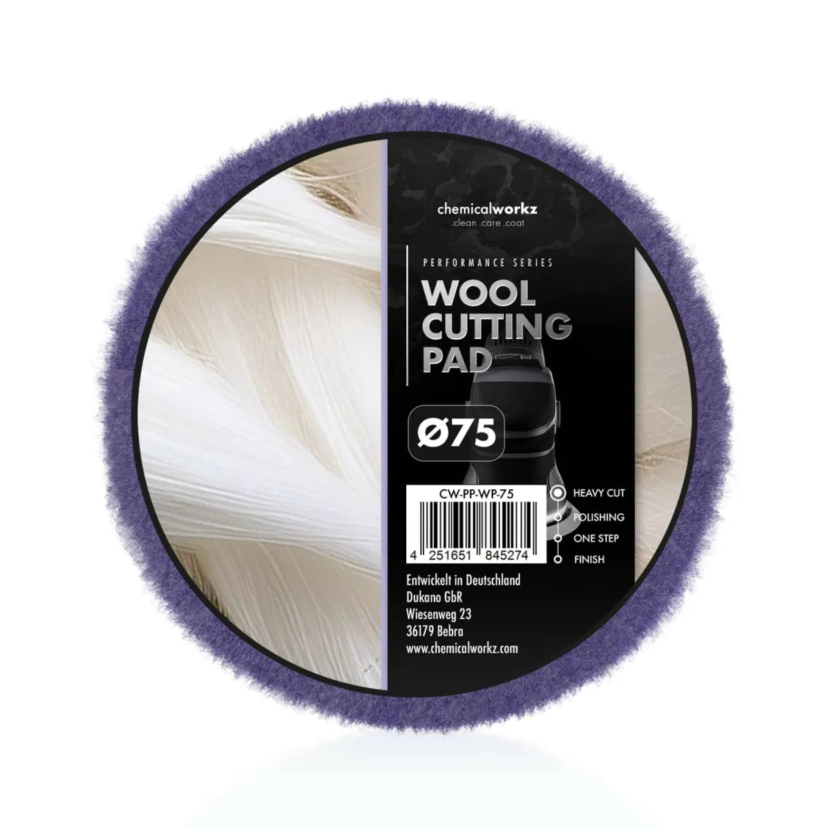 chemicalworkz Wool Cutting Performance Pad 75 mm – Polierpad mit Lammwolle für professionelle Fahrzeugaufbereitung